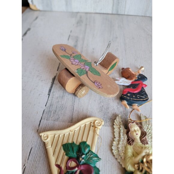 Vintage angelic harp angel rose airplane ornament Xmas set - Picture 5 of 9